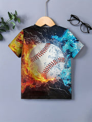 3D Baseball Print Kid's T shirt Causal Short Sleeve Top Unisex Tee