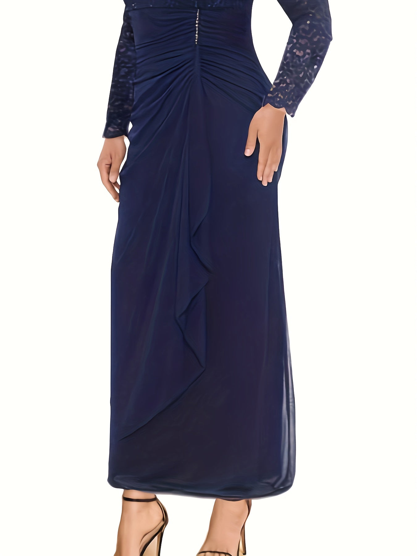 Lace V Neck Long Sleeve Maxi Bridesmaid Dress
