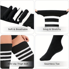 Sporty Thigh High Socks Women's Plus Solid & Striped Anti slip