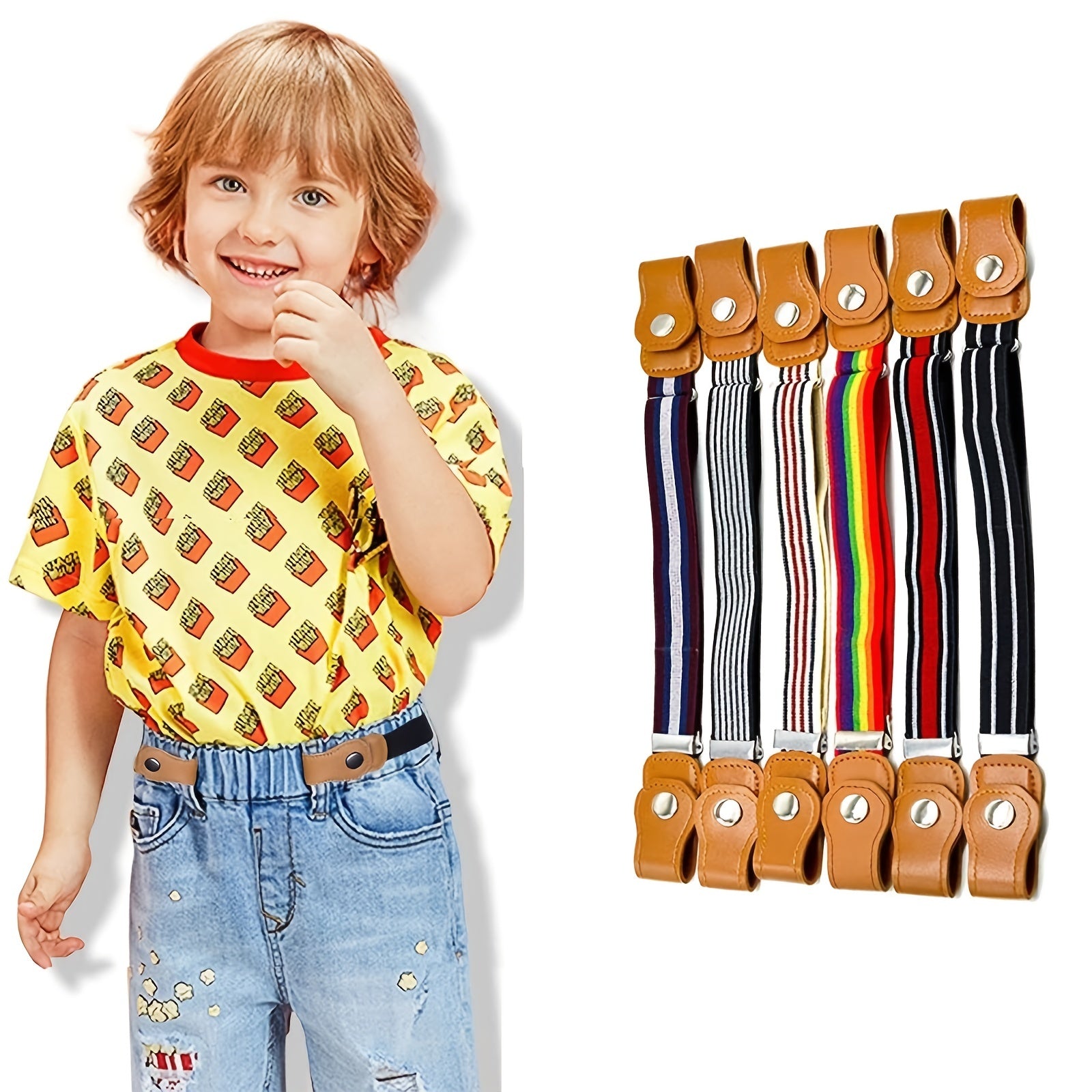 2pcs Kids Adjustable Elastic Belts with Leather Loop