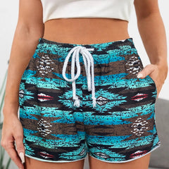 Geometric Print Drawstring Shorts for Women