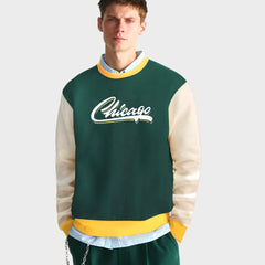 Chicago Print Block Preppy Sweatshirt Men's Casual Graphic Crew Neck Pullover
