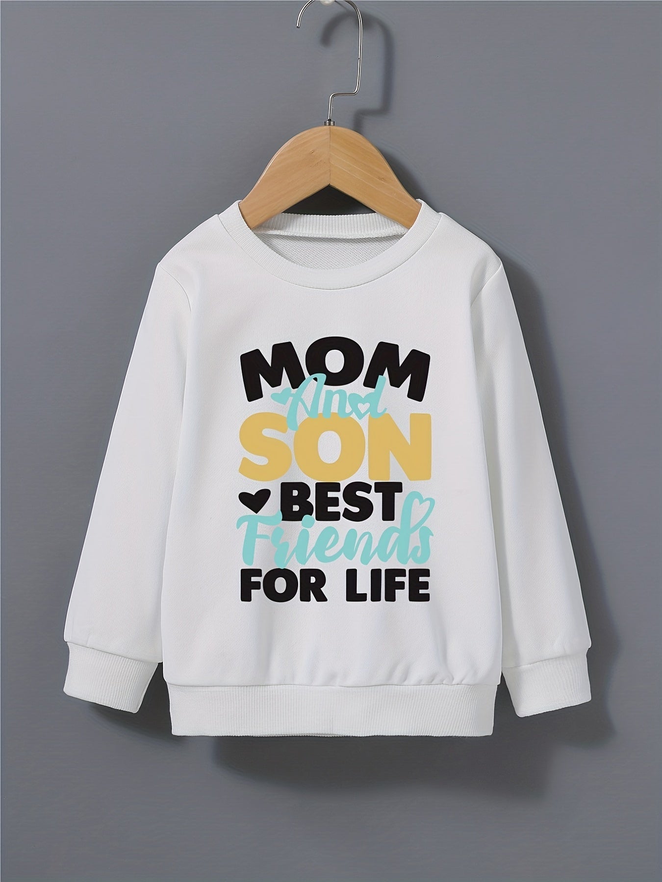 Boys Round Neck Sweatshirt Pullover MOM AND SON Print Casual Top