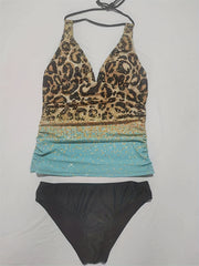 Leopard Print Halter Neck Tankini Set