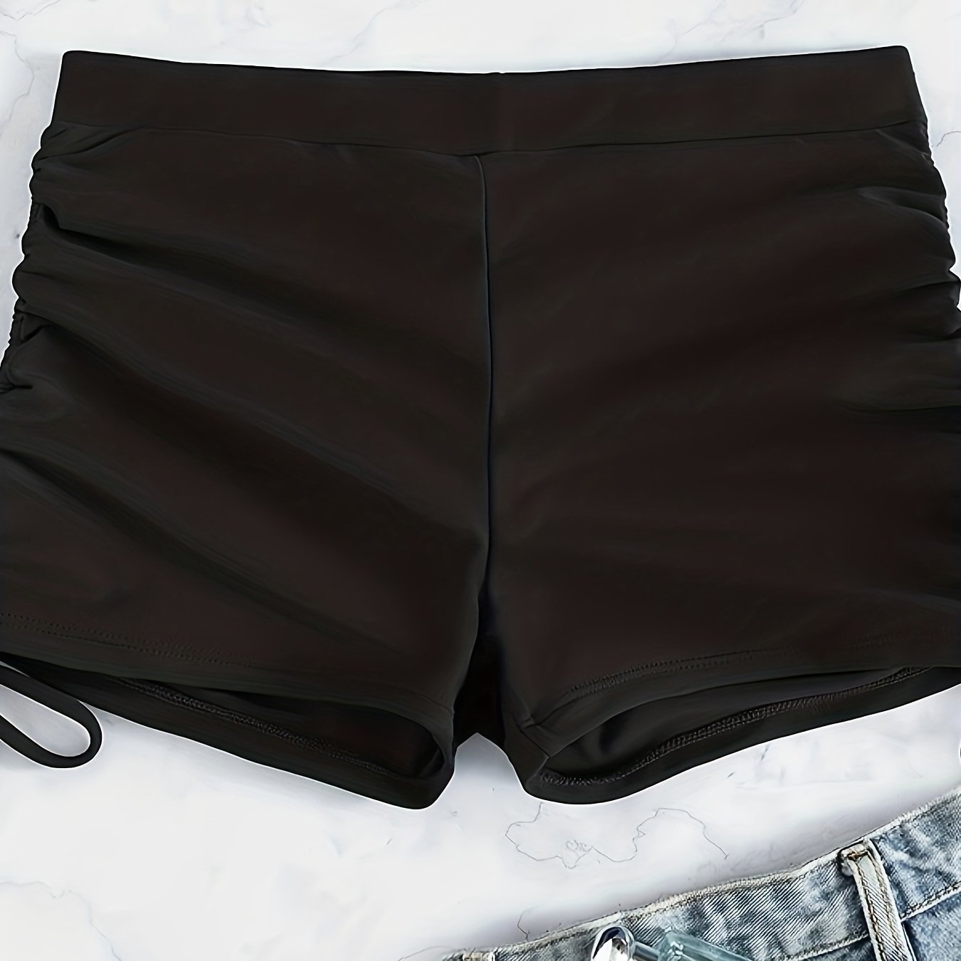 High Waist Solid Swimsuit Boxer Shorts