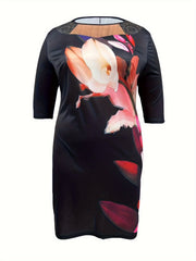 Women's Plus Floral Print Bodycon Dress Half Sleeve Round Neck