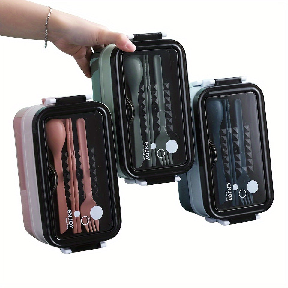 1050ml Double Layer Lunch Box w/Tableware for Outdoor Camping/Fishing