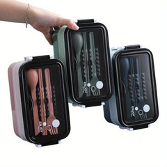1050ml Double Layer Lunch Box w/Tableware for Outdoor Camping/Fishing