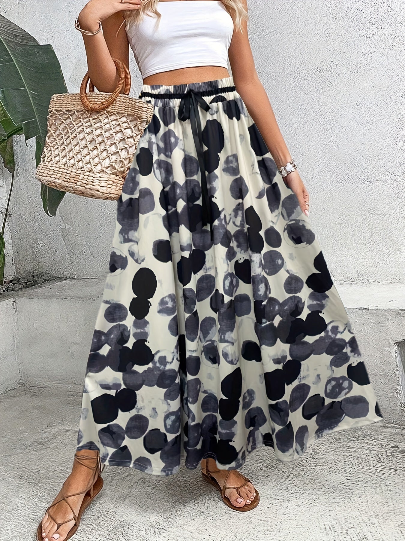 Polka Dot Print Elastic Waist Skirt Casual Skirt Spring Summer