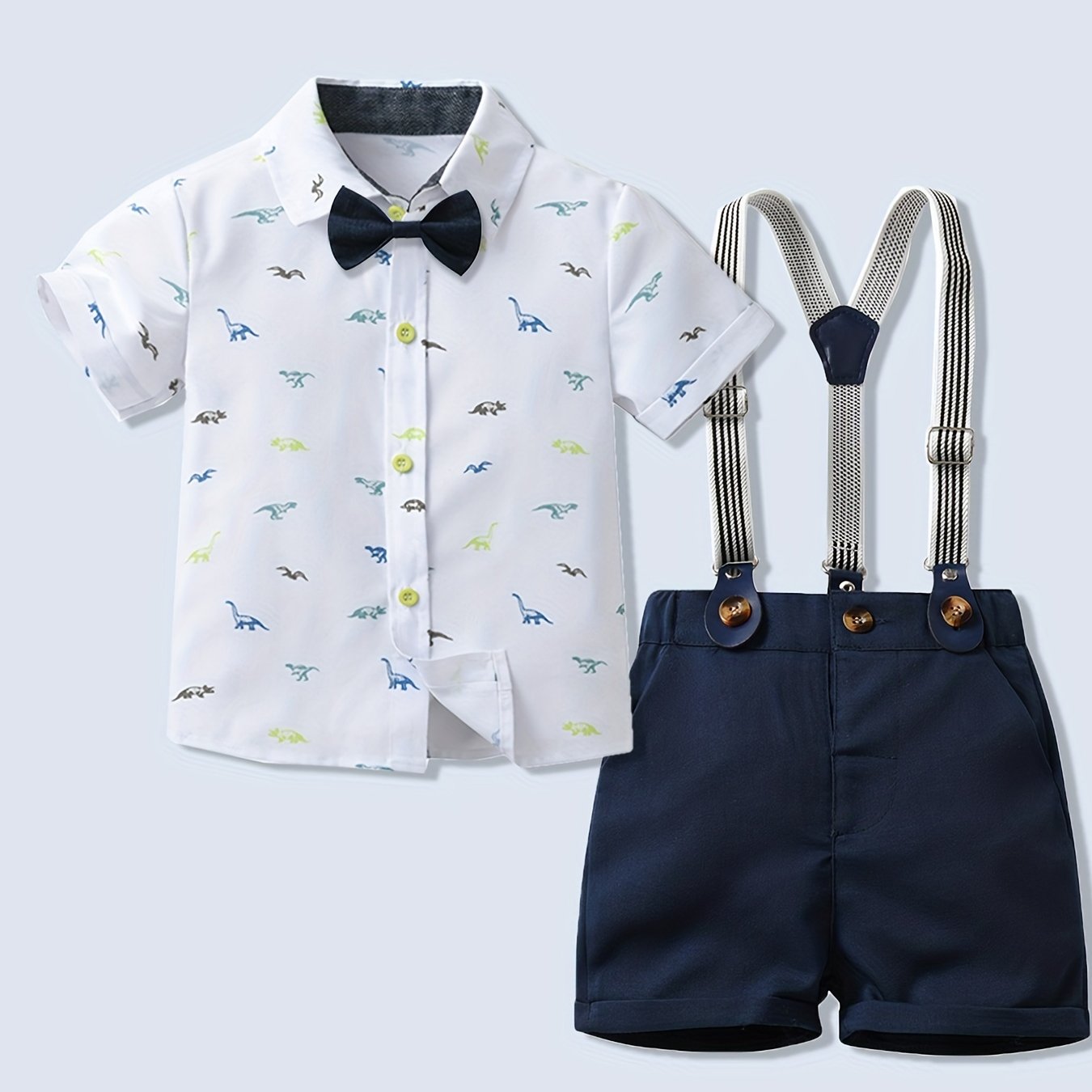 2pcs Bowtie Shirt & Overalls Set for Boys