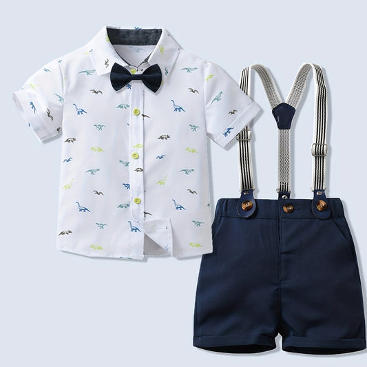 2pcs Bowtie Shirt & Overalls Set for Boys