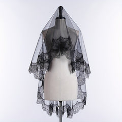 Sheer Bridal Veil with Lace Detailing and Comb