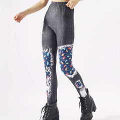 Floral Print Tights High Waist Leggings Women's Stockings