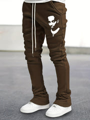 Men's Drawstring Bell bottom Pants Portray Pattern Casual Slim Pants