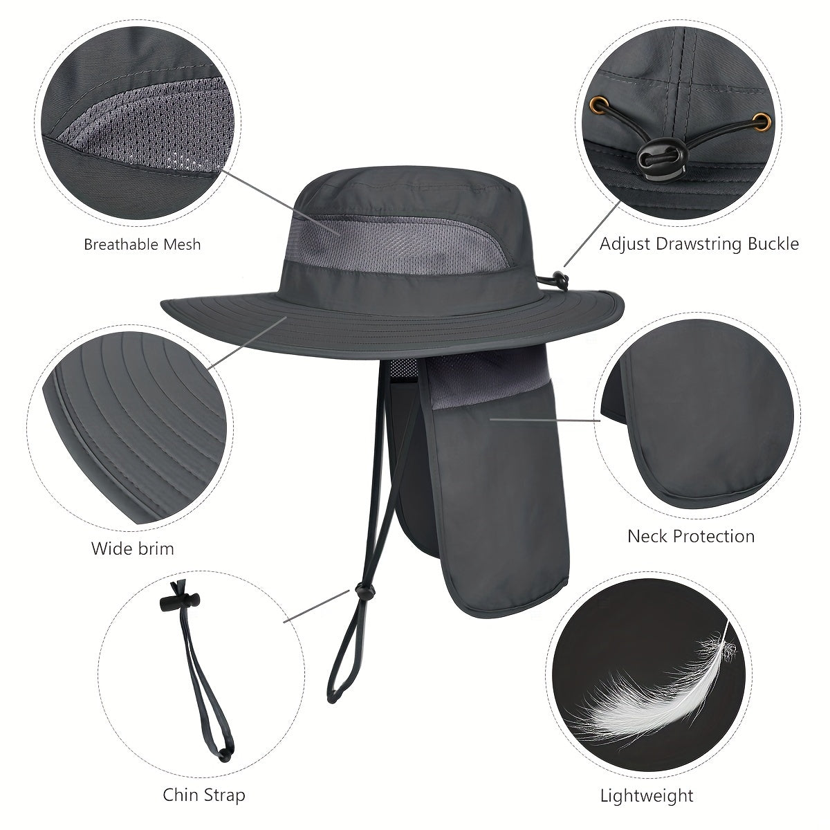 UPF 50 Sun Protection Safari Cap with Neck Flap