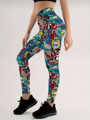 Cartoon Print Yoga Leggings High Waist Slim Fitness Pants