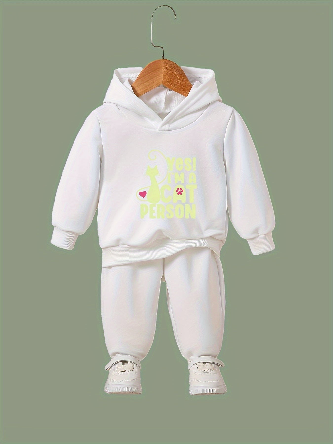 Kid's 2pcs Cat Person Print Outfit Hoodie&Pants Set Girl's Clothes
