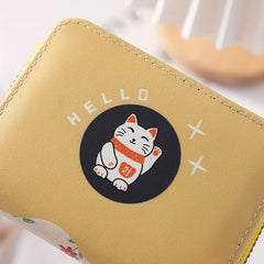 Kid's Cartoon Cat Coin Purse, Lucky Cat Design, Girls Zipper Wallet