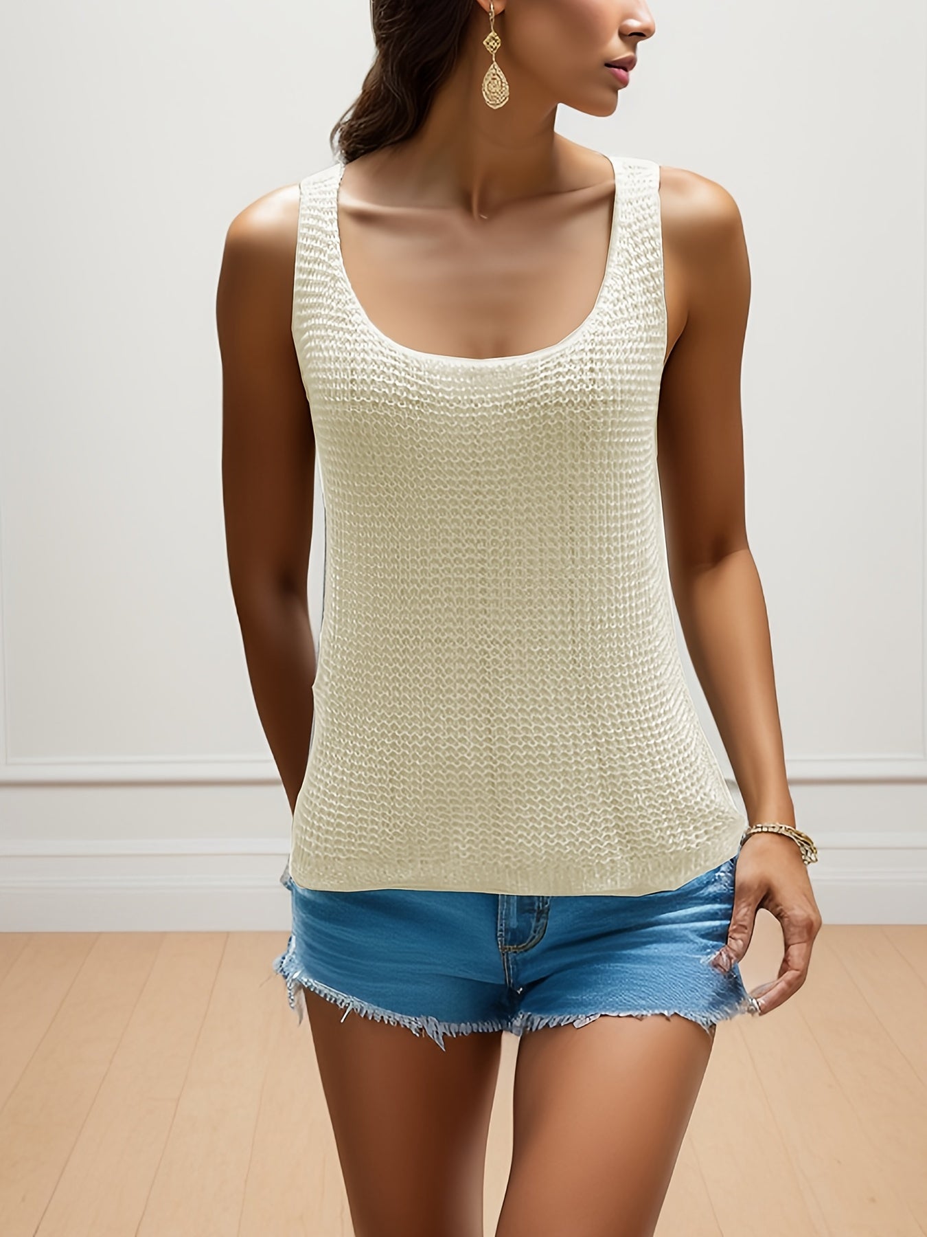 Solid Crew Neck Knitted Tank Top Sleeveless Casual Summer Women's Top