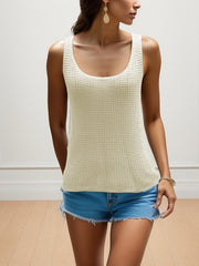 Solid Crew Neck Knitted Tank Top Sleeveless Casual Summer Women's Top