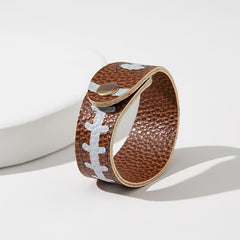 Football Print Leather Bracelet Adjustable Sports Style