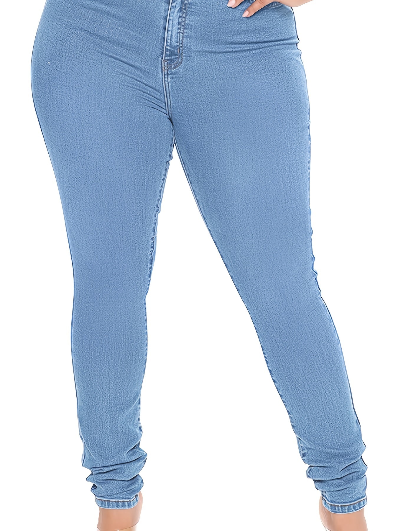 Solid Washed Button Up Skinny Jeans Women's Plus Casual
