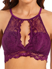 Lace Wireless Bra Halter Cut Out Comfy & Breathable Women's Lingerie