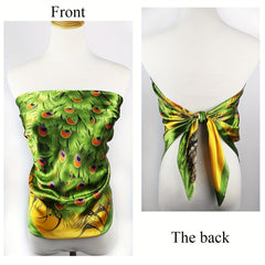 Peacock Printed Square Scarf Silk Satin Scarf Multifunction Sunscreen Shawl