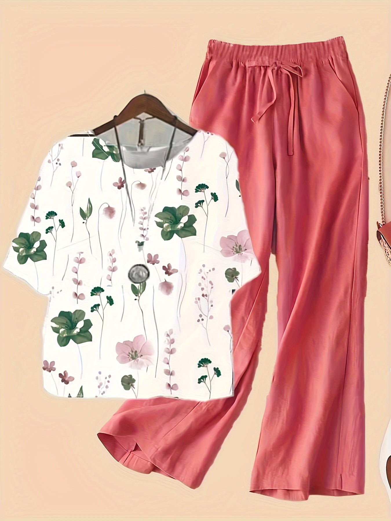 Floral Print Top & Wide Leg Pants 2 Piece Set