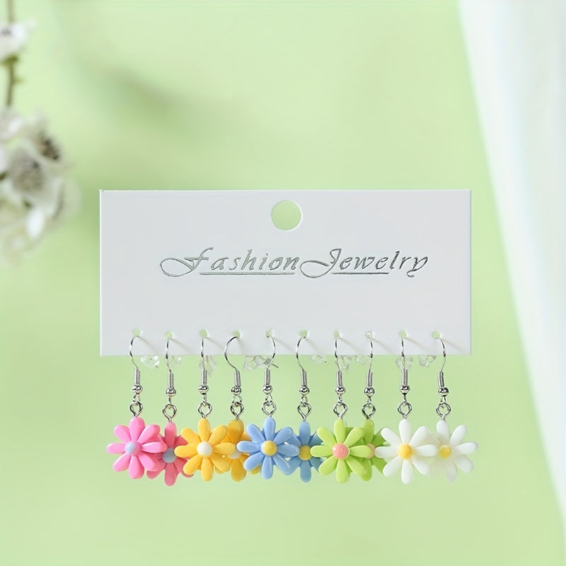 5pairs Girls Funny Flower Drop Earrings Teen Accessories