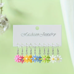 5pairs Girls Funny Flower Drop Earrings Teen Accessories