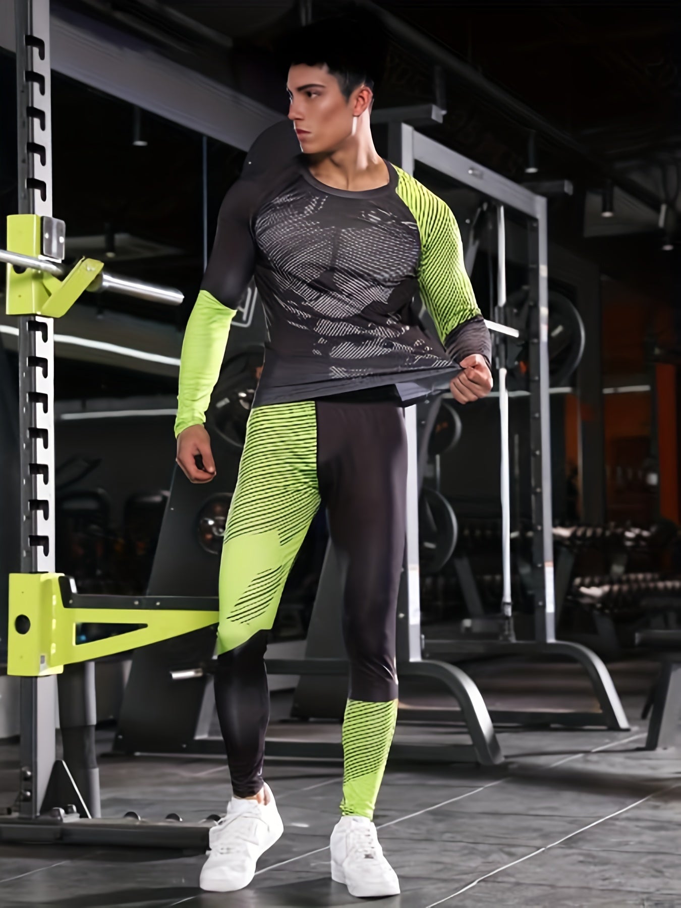 2pcs Men's Camo Sweatshirt & Leggings - Quick Dry & High Stretch