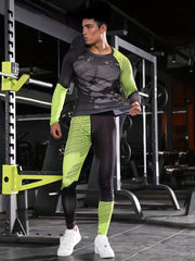 2pcs Men's Camo Sweatshirt & Leggings - Quick Dry & High Stretch