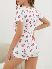 Cherry Print V Neck Jumpsuit Sleepwear