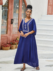 Boho Abaya Dress Women's Plus Floral Embroidered Maxi Kaftan Dress