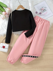 Girls Pink Daisy Flower Top & Trousers Set for Spring Fall