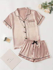 Satin Pajamas Set Short Sleeve Top & Shorts