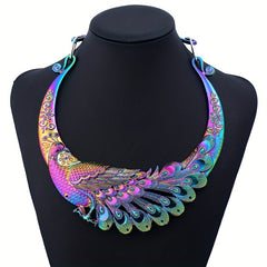 Vintage Peacock Chunky Collar Choker Necklace Exaggerated Jewelry