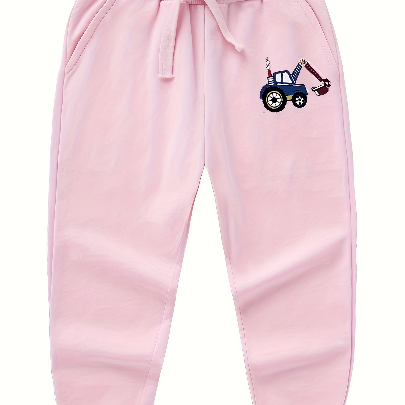 Girls Excavator Printed Capris Pants Elastic Waist Soft Cotton Casual