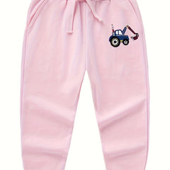 Girls Excavator Printed Capris Pants Elastic Waist Soft Cotton Casual