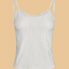 Eyelet Spaghetti Straps Cami Top with Lace Trim