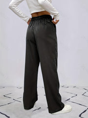 Solid Drawstring Pants Casual Wide Leg Elastic Waist Pants Women's Clothing