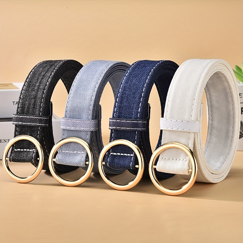 Solid Casual Belt Classic Round Buckle Unisex Jeans Pants Belt
