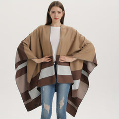 Striped Shawl Wrap Warm Cape Thick Cardigan Blanket Scarf For Women