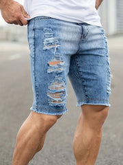 Men's Ripped Denim Shorts Street Style Distressed Denim Shorts