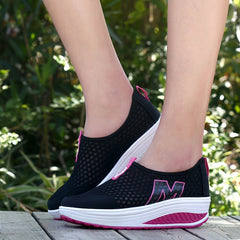 Women's M Pattern Slip-on Mesh Wedge Sneakers Lightweight Sporty Walking Shoes