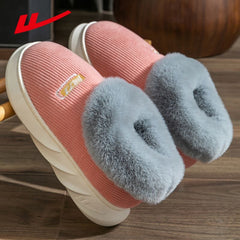 HUILI Men's Corduroy Platform House Slippers Warm Fleece Comfort Winter
