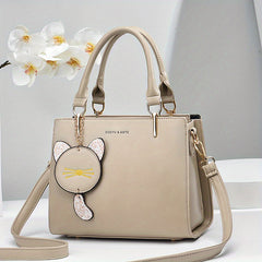 Letter Decor Square Tote Bag with Pendant Women's Shoulder Bag & Purse