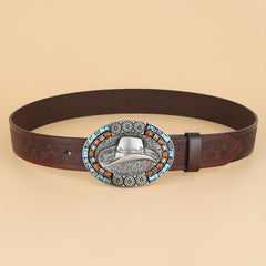 Men's Retro Hat Pattern Buckle Belt For Husband Boyfriends Father's