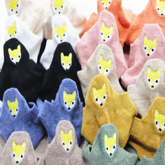 10 Pairs Women's Golden Fox Embroidered Cotton Ankle Socks